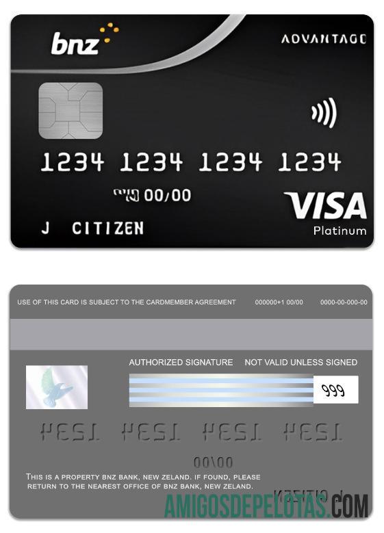 New Zeland BNZ Bank Advantage Visa Platinum Card template